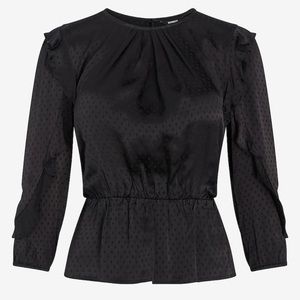 NWT Express Black Jacquard Polka Dot Ruffle Sleeve Peplum Top